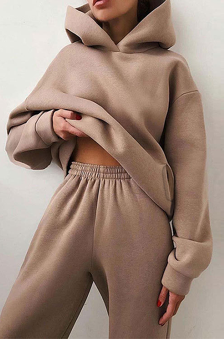 SUPER WHOLESALE | Hoodie Top with Jogging Pants in Solid