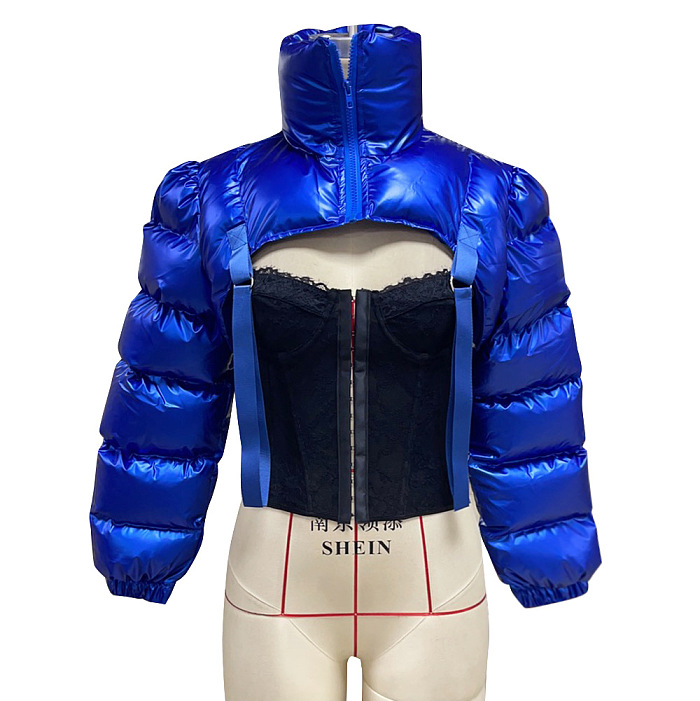 SUPER WHOLESALE | Stand-up Neck Puffy Crop Jacket Top
