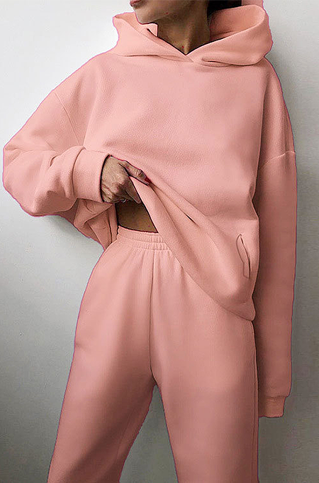 SUPER WHOLESALE | Hoodie Top with Jogging Pants in Solid