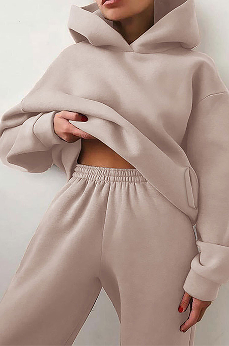 SUPER WHOLESALE | Hoodie Top with Jogging Pants in Solid
