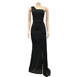 WHOLESALE | One Shoulder Full-Legnth Dress Back Zip Up