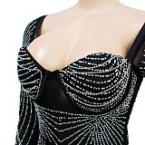 WHOLESALE | Rhinestone Square Plunging Neck Long Sleeve Dress