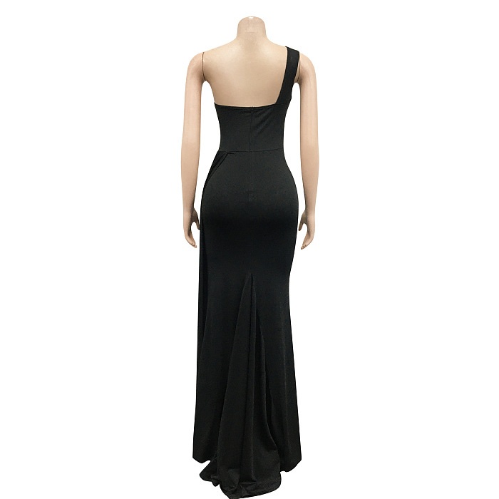WHOLESALE | One Shoulder Full-Legnth Dress Back Zip Up