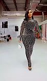 WHOLESALE | Rhinestone Long Sleeve Full Decor Bodycon Dress( Bodysuit Attached)