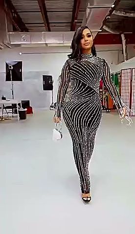 WHOLESALE | Rhinestone Long Sleeve Full Decor Bodycon Dress( Bodysuit Attached)