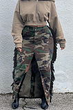 SUPER WHOLESALE | Tassel Fron Split Camo Skirt