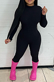 SUPER WHOLESALE | High Elastic Half Zipper Pit Material Jumpsuit
