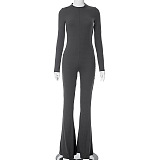 SUPER WHOLESALE | High Elastic Half Zipper Flare Bottom Jumpsuit