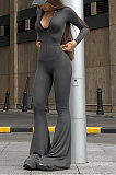 SUPER WHOLESALE | High Elastic Half Zipper Flare Bottom Jumpsuit