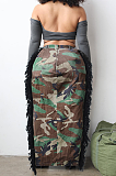 SUPER WHOLESALE | Tassel Fron Split Camo Skirt