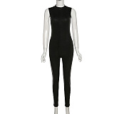 SUPER WHOLESALE | Pu Material Off-shoulder Jumpsuit