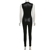 SUPER WHOLESALE | Pu Material Off-shoulder Jumpsuit