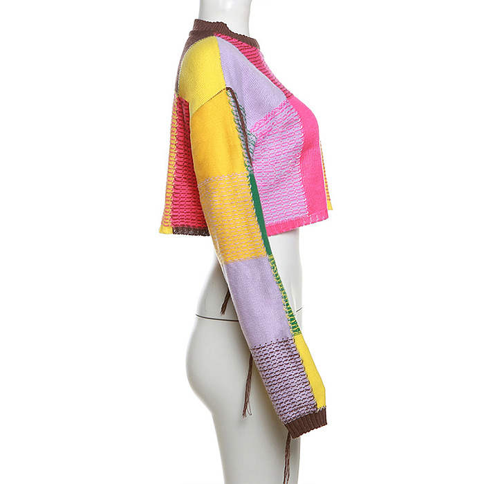 SUPER WHOLESALE | Knitted Color-block Patchwork Sweater