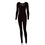 SUPER WHOLESALE | Square Neck High Elastic  Jumpsuit in Solid