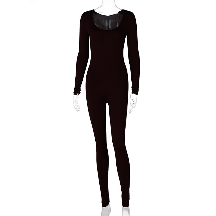 SUPER WHOLESALE | Square Neck High Elastic  Jumpsuit in Solid