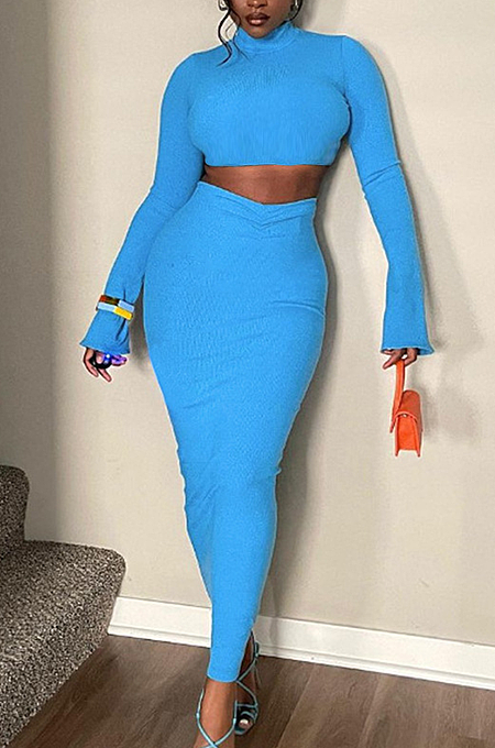 SUPER WHOLESALE | Pit Material Flare Cuff Skirt Set