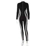 SUPER WHOLESALE | Two Tones Bodycon Zip Up Jumpsuit