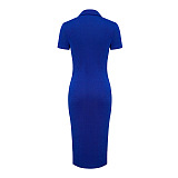 SUPER WHOLESALE | Shirt Collar Button Up Short Sleeve Bodycon Dress in Solid