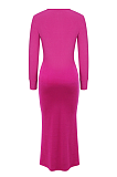 SUPER WHOLESALE | Pit Material Front Hollow-out Long Sleeve Bodycon Dressin Rose Red