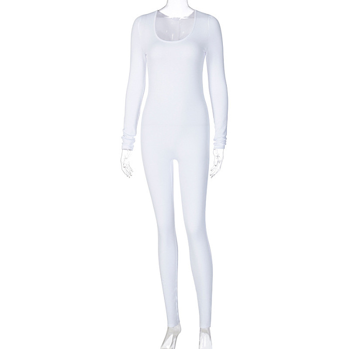 SUPER WHOLESALE | Square Neck High Elastic  Jumpsuit in Solid