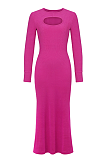 SUPER WHOLESALE | Pit Material Front Hollow-out Long Sleeve Bodycon Dressin Rose Red