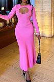 SUPER WHOLESALE | Pit Material Front Hollow-out Long Sleeve Bodycon Dressin Rose Red