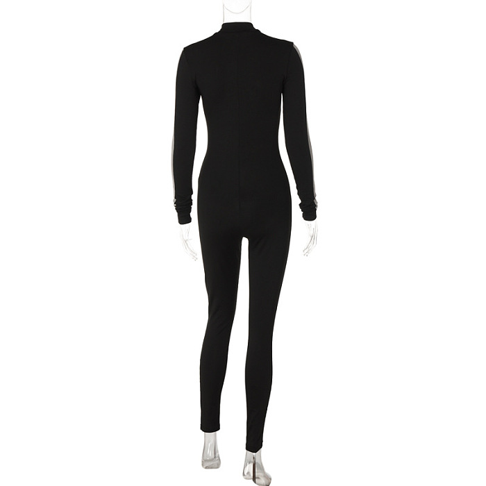 SUPER WHOLESALE | Two Tones Bodycon Zip Up Jumpsuit