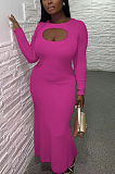 SUPER WHOLESALE | Pit Material Front Hollow-out Long Sleeve Bodycon Dressin Rose Red