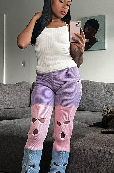 SUPER WHOLESALE | Knitted Hollow-out Elastic Pants