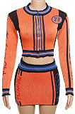 SUPER WHOLESALE | Knitted Zipper Ribbed High-Waisted Bodycon Skirt Set in Orange