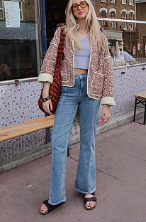 SUPER WHOLESALE | Daisy Printed Contrast Cotton Coat