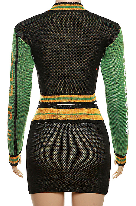 SUPER WHOLESALE | Knitted Zipper Ribbed High-Waisted Bodycon Skirt Set in Green