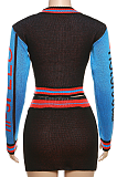 SUPER WHOLESALE | Knitted Zipper Ribbed High-Waisted Bodycon Skirt Set in Blue