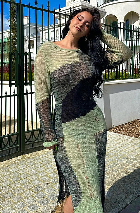 SUPER WHOLESALE | Color-block Side Split Distress Dress