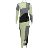 SUPER WHOLESALE | Color-block Side Split Distress Dress