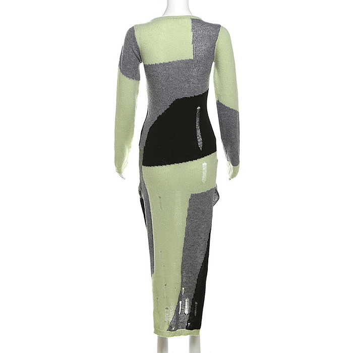 SUPER WHOLESALE | Color-block Side Split Distress Dress