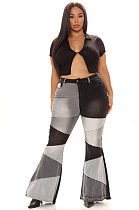 SUPER WHOLESALE | Plus SizePatchwork Flare Bottom Jeans