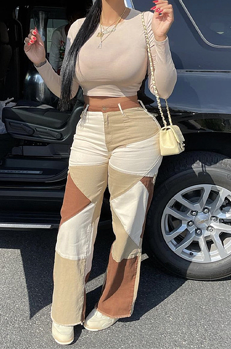 SUPER WHOLESALE |  3 Tones Patchwork Pants
