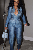 SUPER WHOLESALE | Denim Blue Half Button Up Jumpsuit