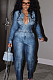 SUPER WHOLESALE | Denim Blue Half Button Up Jumpsuit