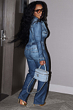 SUPER WHOLESALE | Denim Blue Half Button Up Jumpsuit