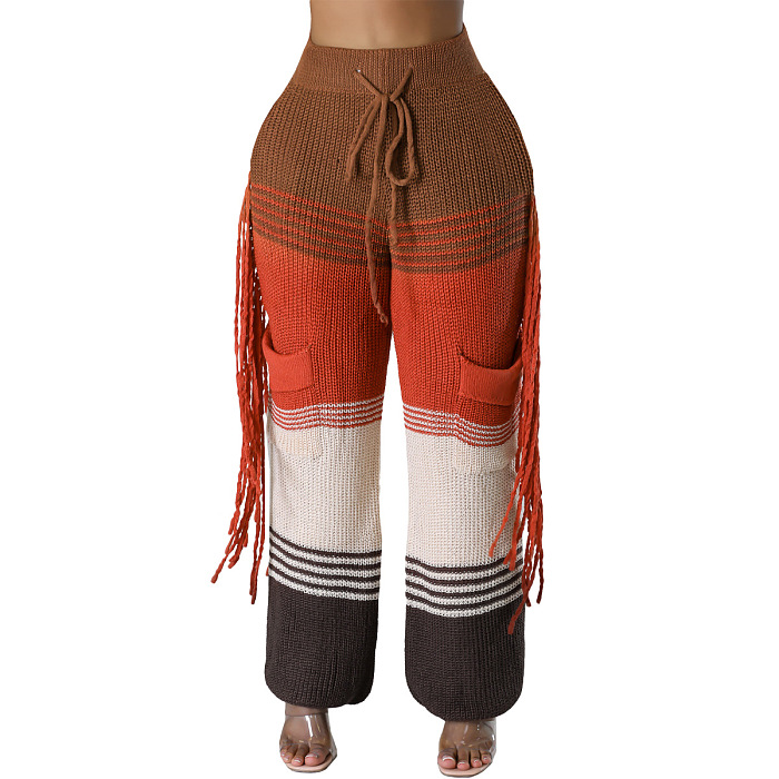 SUPER WHOLESALE |  Knitted Side Tassel Self-tied Pants