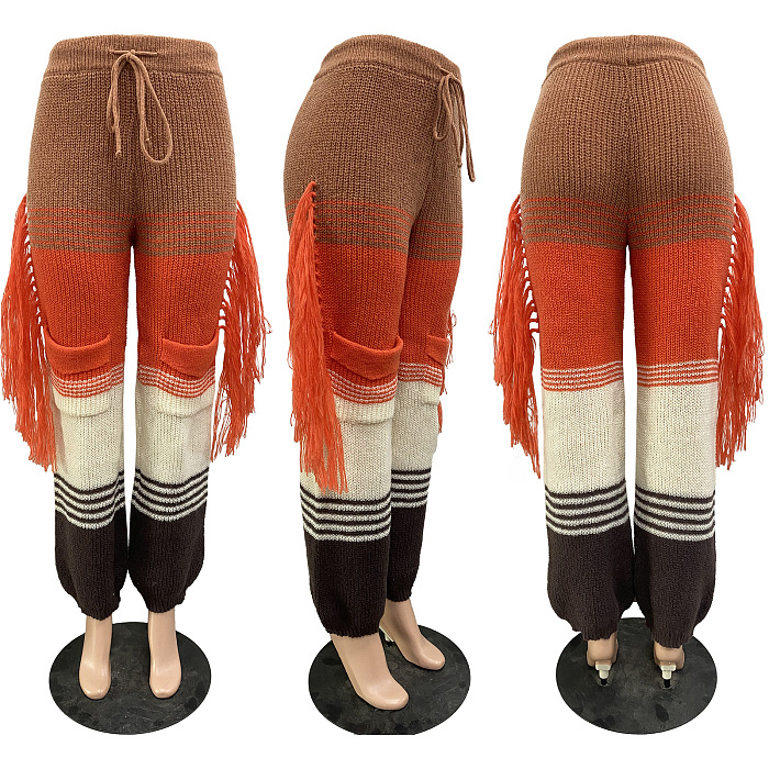 SUPER WHOLESALE |  Knitted Side Tassel Self-tied Pants