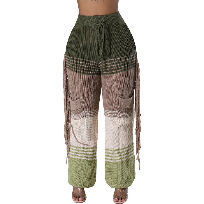 SUPER WHOLESALE |  Knitted Side Tassel Self-tied Pants