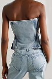 SUPER WHOLESALE | Two Tones Bandeau Jeans Set