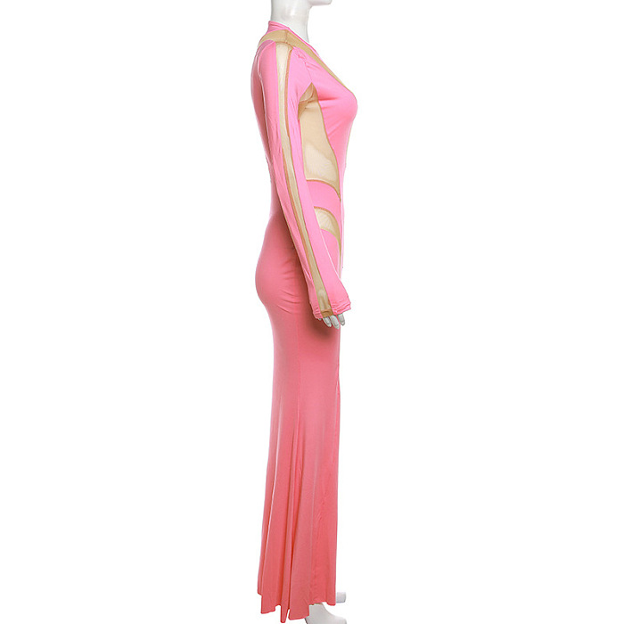 SUPER WHOLESALE | Sexy Chiffon Patchwork See-through Flare Bottom Long Dress