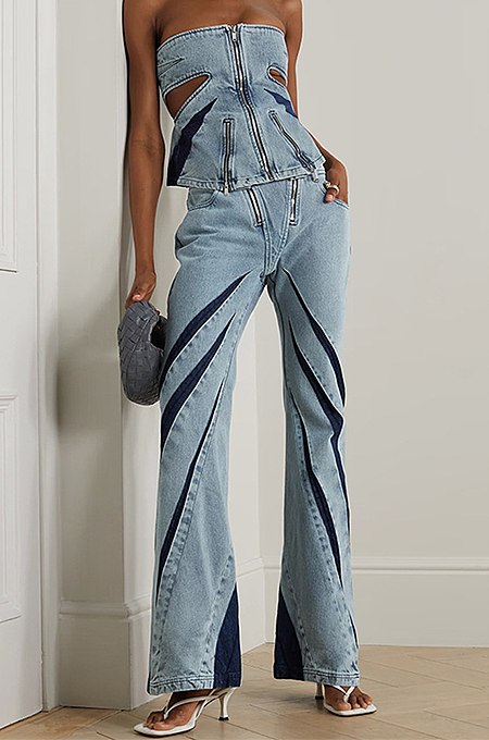 SUPER WHOLESALE | Two Tones Bandeau Jeans Set