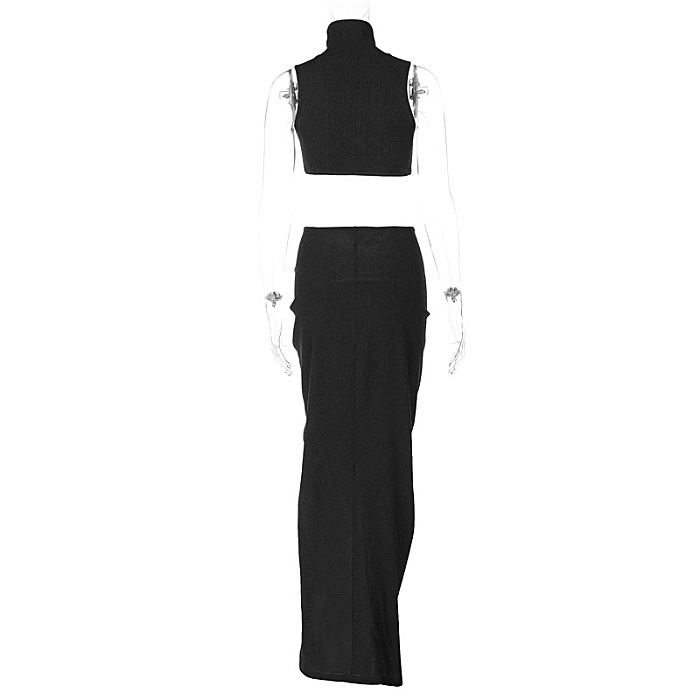 SUPER WHOLESALE | Turtle Neck Crop Top & Side Split Skirt