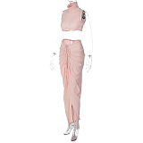 SUPER WHOLESALE | Turtle Neck Crop Top & Side Split Skirt