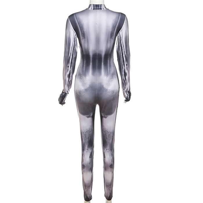 SUPER WHOLESALE | Digital Printed Half Zip Up Jumpsuit